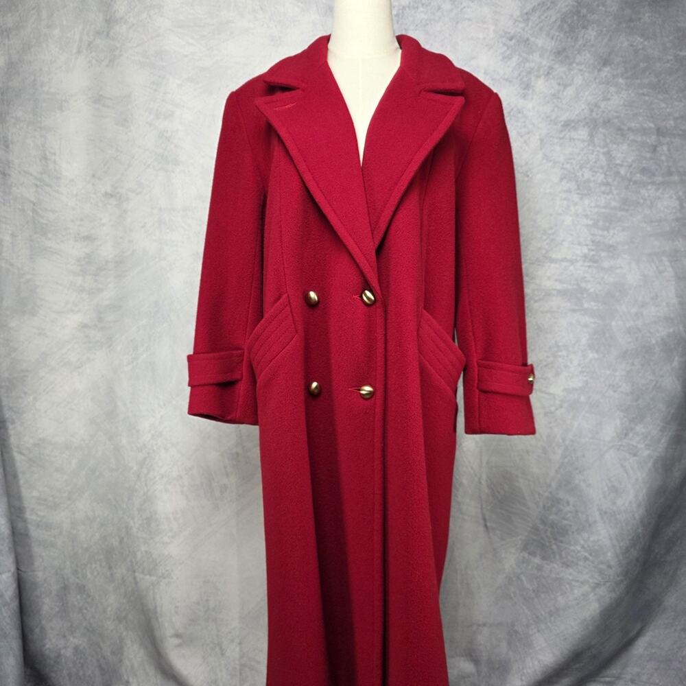 Vintage Stephanie Mathews Wool Coat Womens 10 Red Long Double Breasted USA